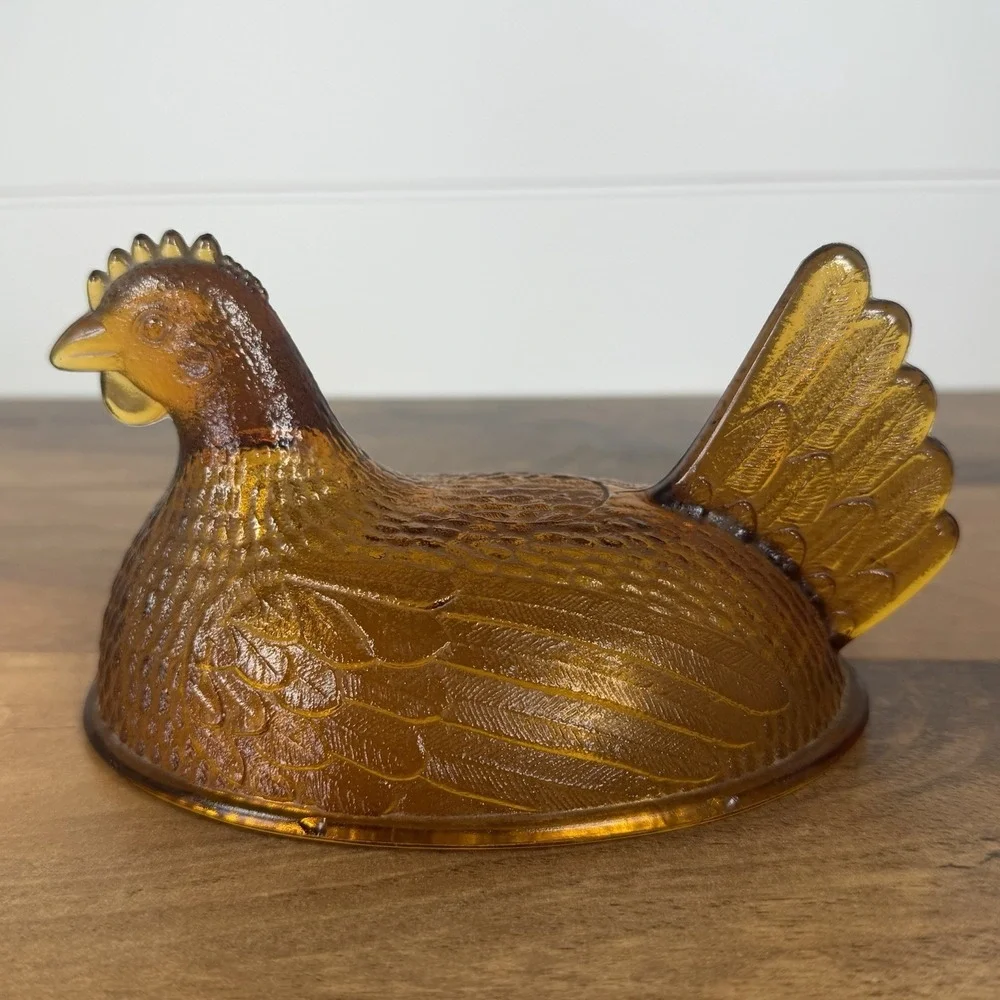 Vintage Indiana Glass Golden Amber Glass Hen on Nest LID TOP ONLY 7
